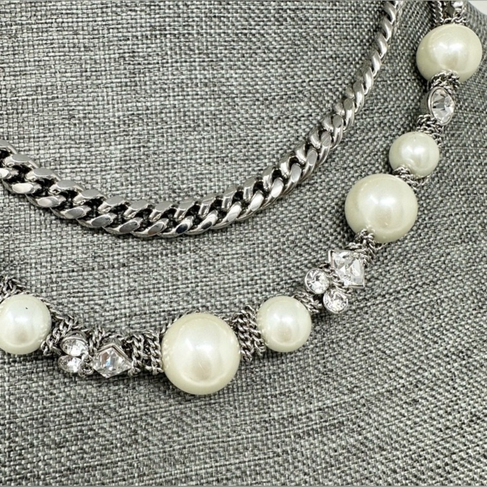GIVENCHY Double Strand Faux Pearl & Rhinestone Chain Necklace/Bracelet Set, NWT - Picture 2 of 7